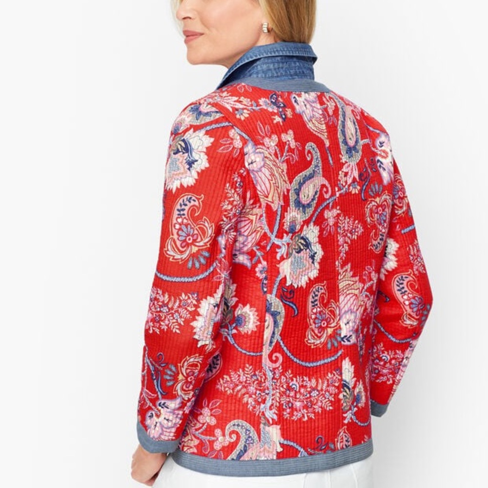 Talbots - Red Paisley Quilted Jacket Blazer - 100% Cotton - Size XL- Like New! - Picture 3 of 12